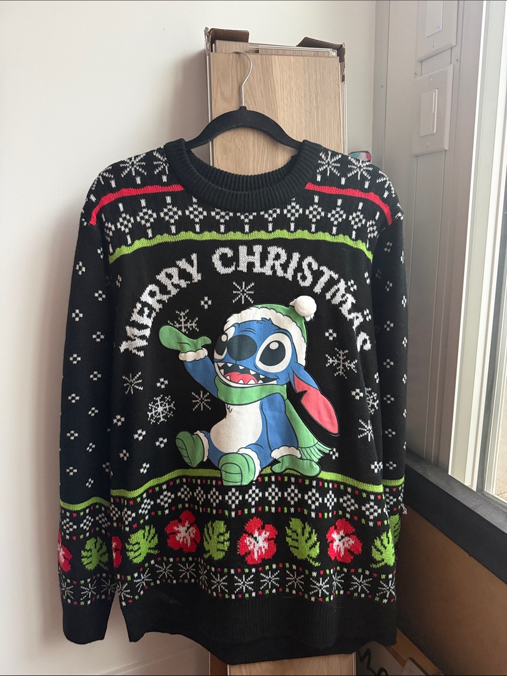 Men's Black 'Merry Christmas' Stitch Graphic Holiday Sweater
